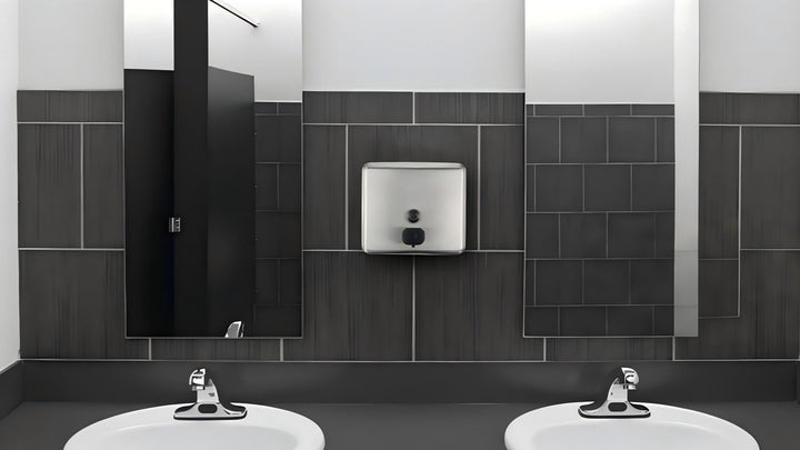 Stainless steel wall mounted soap dispenser for commercial restrooms