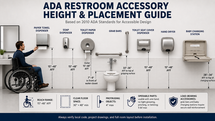 ADA restroom accessory height and placement guide for commercial bathrooms
