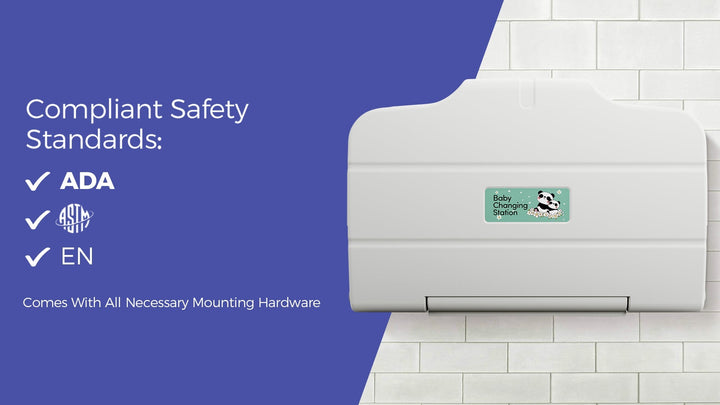 Wall mounted baby changing station in a commercial public restroom