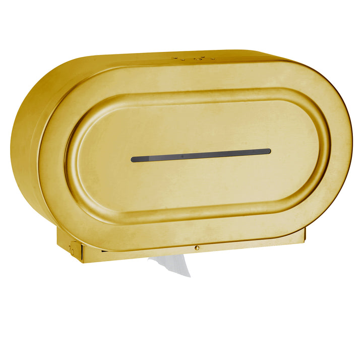 Stardrix Stainless Steel Twin Jumbo Toilet Paper Dispenser Wall Mount, 9" Commercial Double Roll Holder, Industrial Tissue Dispenser with Key Lock, Brushed Gold