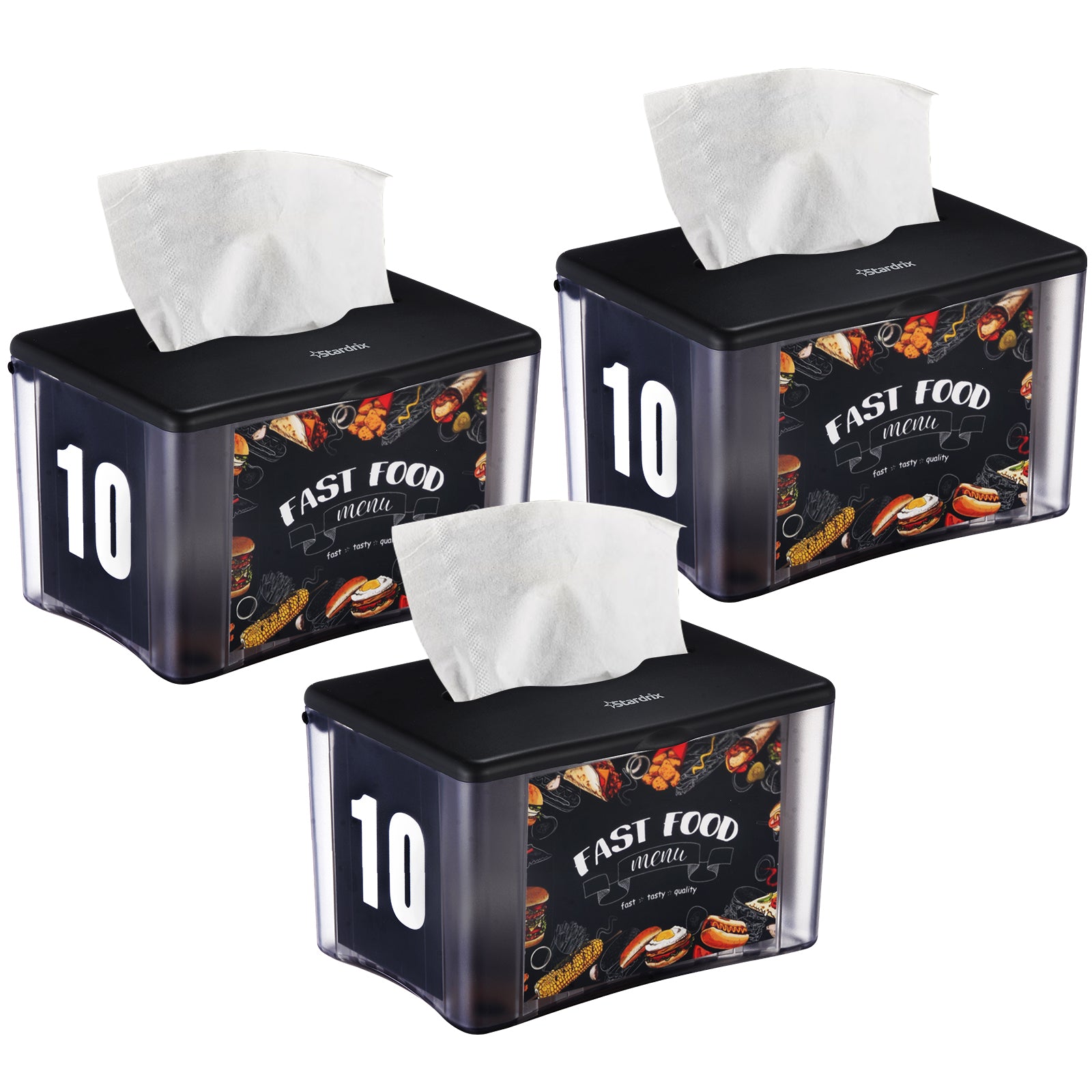 stardrix-3-pack-interfold-tabletop-napkin-holder-spring-loaded-commercial-restaurant-napkin-dispenser-with-4-sided-marketing-insert-display-easy-access-black-napkin-dispenser-for-counters-tables