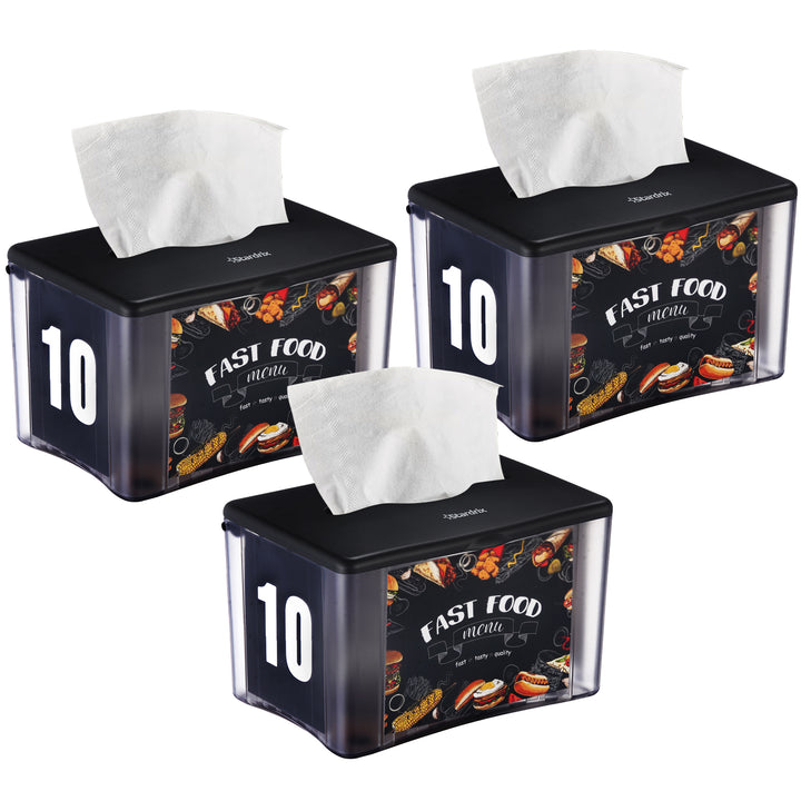Stardrix 3-Pack Interfold Tabletop Napkin Holder, Spring Loaded Commercial Restaurant Napkin Dispenser with 4-Sided Marketing Insert Display, Easy-Access Black Napkin Dispenser for Counters & Tables