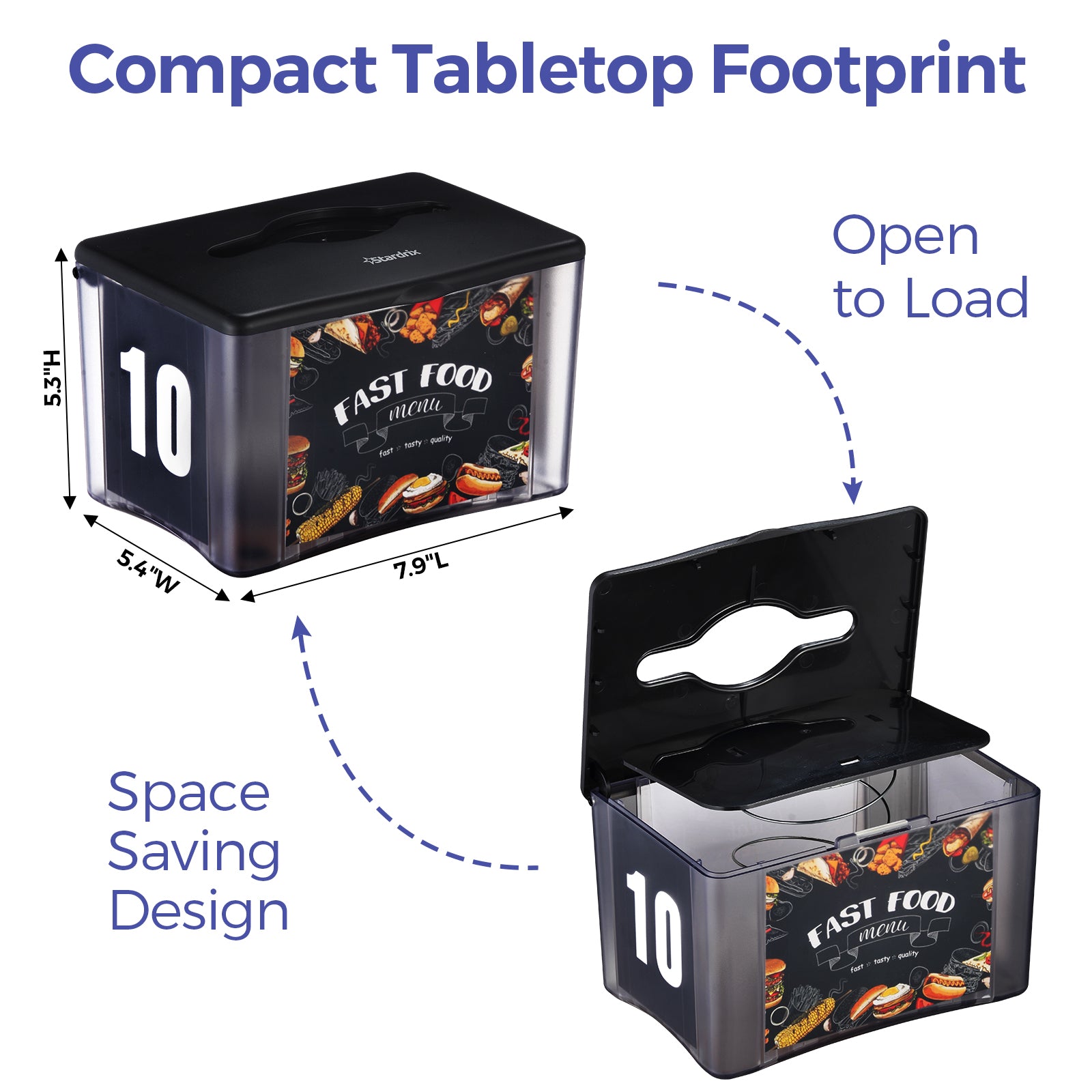 stardrix-interfold-tabletop-napkin-holder-spring-loaded-commercial-restaurant-napkin-dispenser-with-4-sided-marketing-insert-display-easy-access-black-napkin-dispenser-for-counters-tables