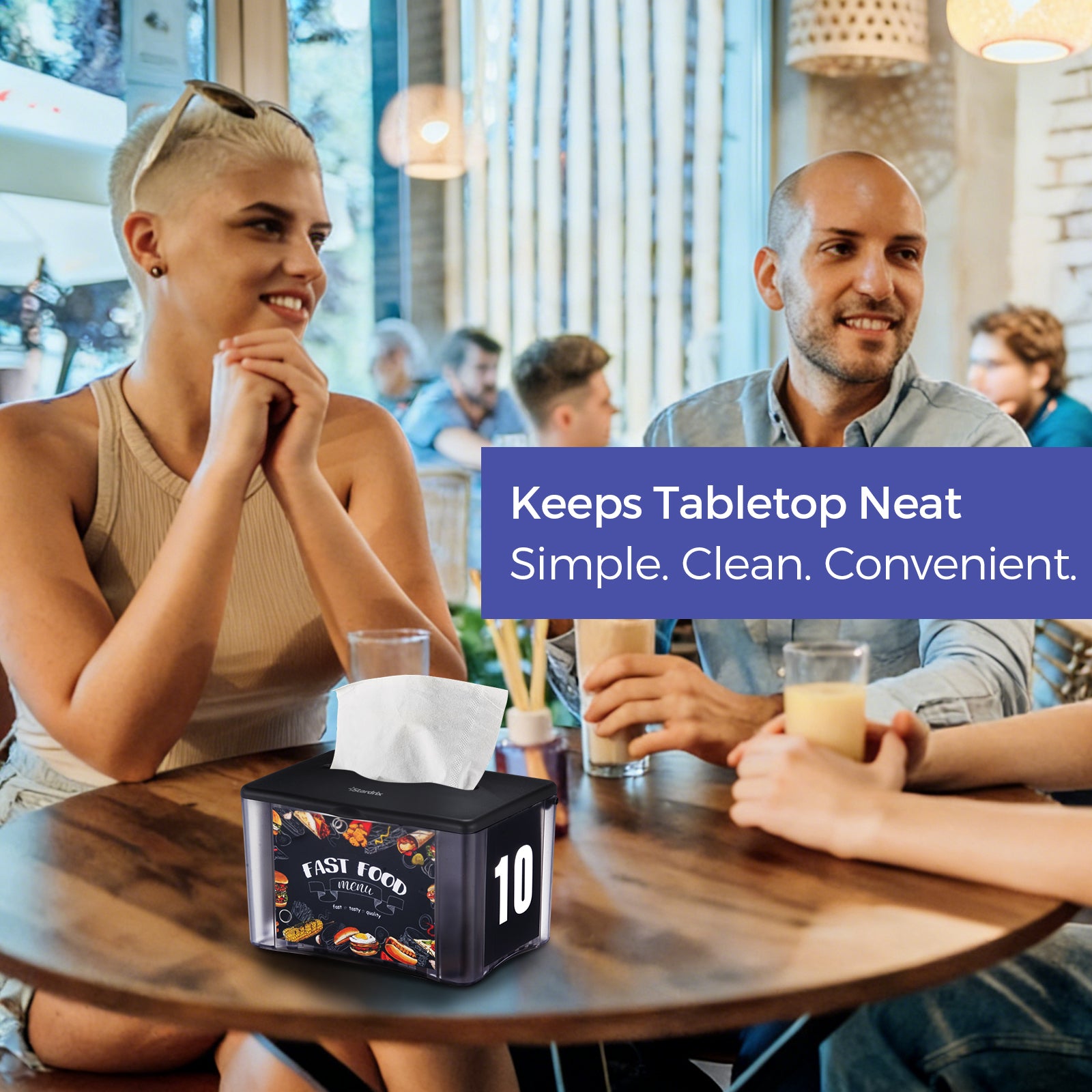 stardrix-interfold-tabletop-napkin-holder-spring-loaded-commercial-restaurant-napkin-dispenser-with-4-sided-marketing-insert-display-easy-access-black-napkin-dispenser-for-counters-tables