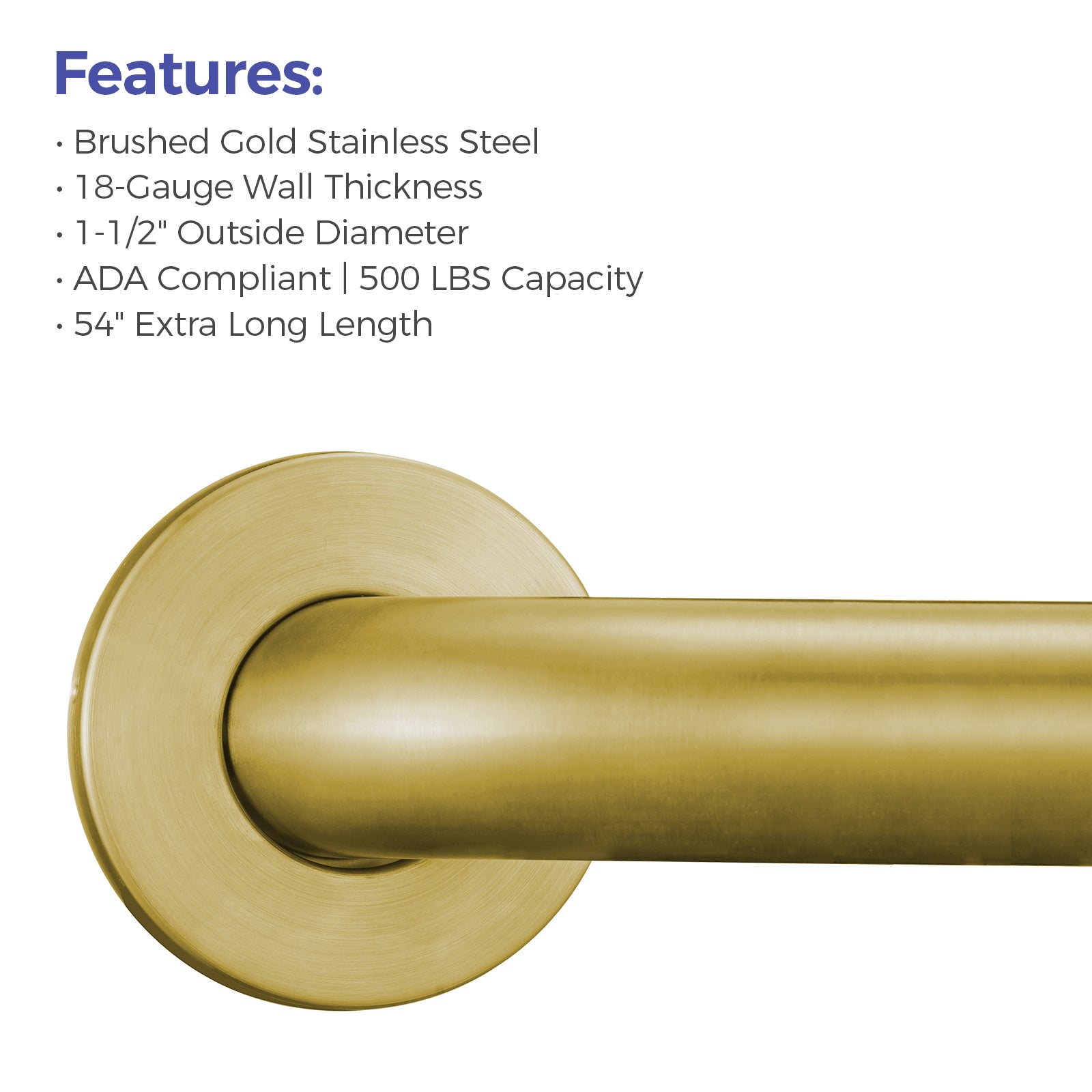 stardrix-54-inch-extra-long-ada-compliant-grab-bar-1-5-diameter-concealed-mounting-flanges-handicap-friendly-commercial-residential-bathrooms-brushed-gold-stainless-steel