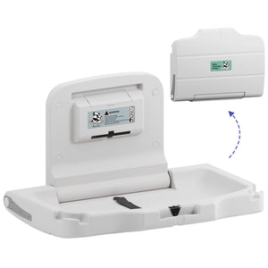 Panda Care ADA Compliant Horizontal Wall Mounted Baby Changing Station, Foldable Diaper Changing Table with Liner Dispenser and Safety Straps for Commercial