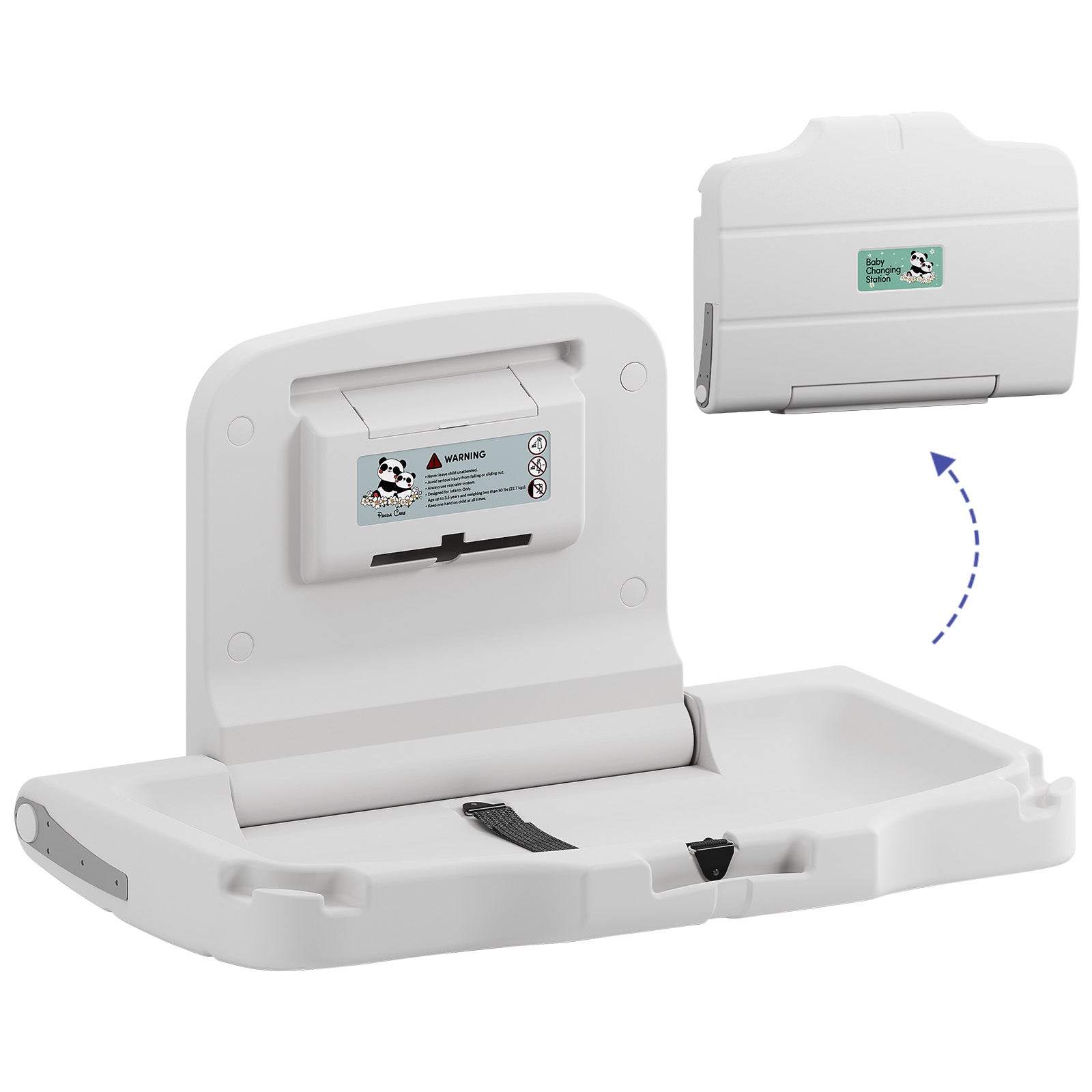 panda-care-ada-compliant-horizontal-wall-mounted-baby-changing-station-foldable-diaper-changing-table-with-liner-dispenser-and-safety-straps-for-commercial