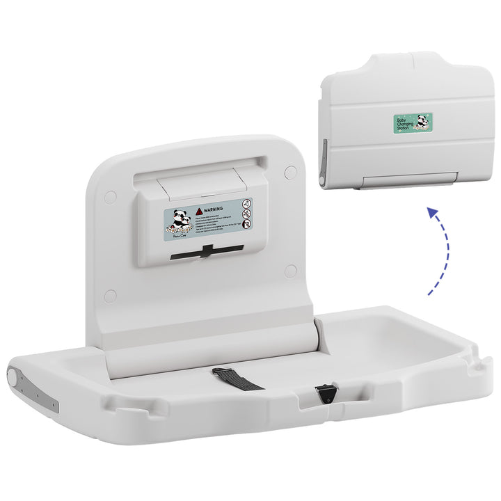 Panda Care ADA Compliant Horizontal Wall Mounted Baby Changing Station, Foldable Diaper Changing Table with Liner Dispenser and Safety Straps for Commercial