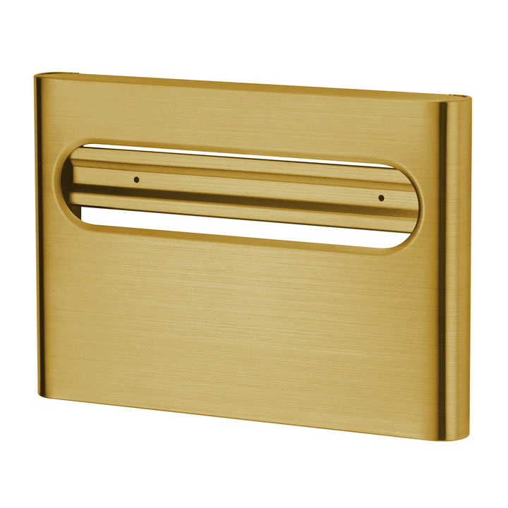 Stardrix Slim Brushed Gold Stainless Steel Toilet Seat Cover Dispenser – Designer Wall-Mount Holder with Curved Edges and Large Capacity for Single or 1/2 Fold Covers, Aesthetic and Modern Look