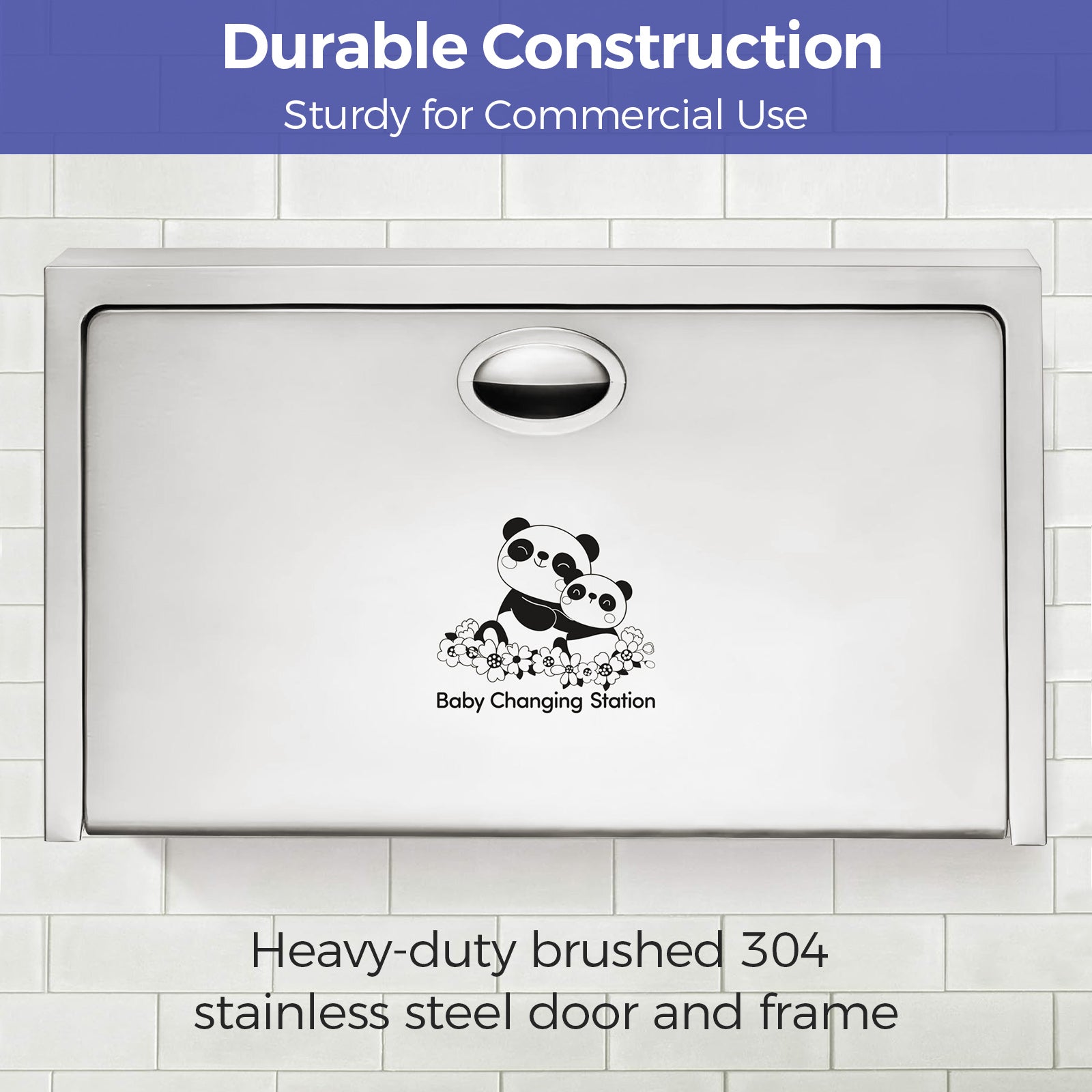 panda-care-stainless-steel-surface-mounted-baby-changing-station-heavy-duty-foldable-diaper-changing-table-with-liner-dispenser-and-adjustable-safety-belt-for-commercial-and-business
