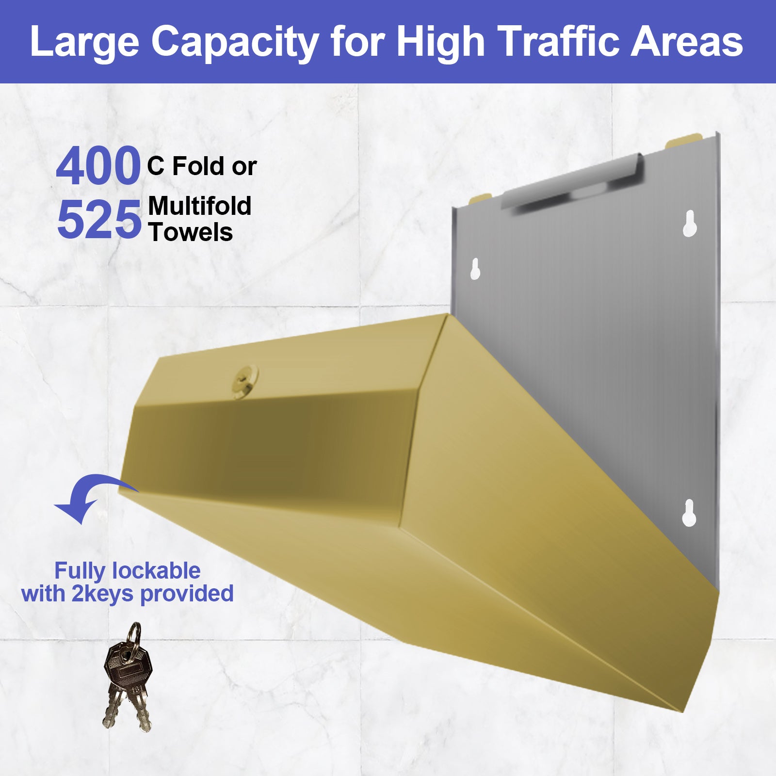 stardrix-paper-towel-dispenser-wall-mount-brushed-gold-stainless-steel-commercial-paper-towel-holder-with-lock-large-capacity-400-c-fold-525-multifold-towels