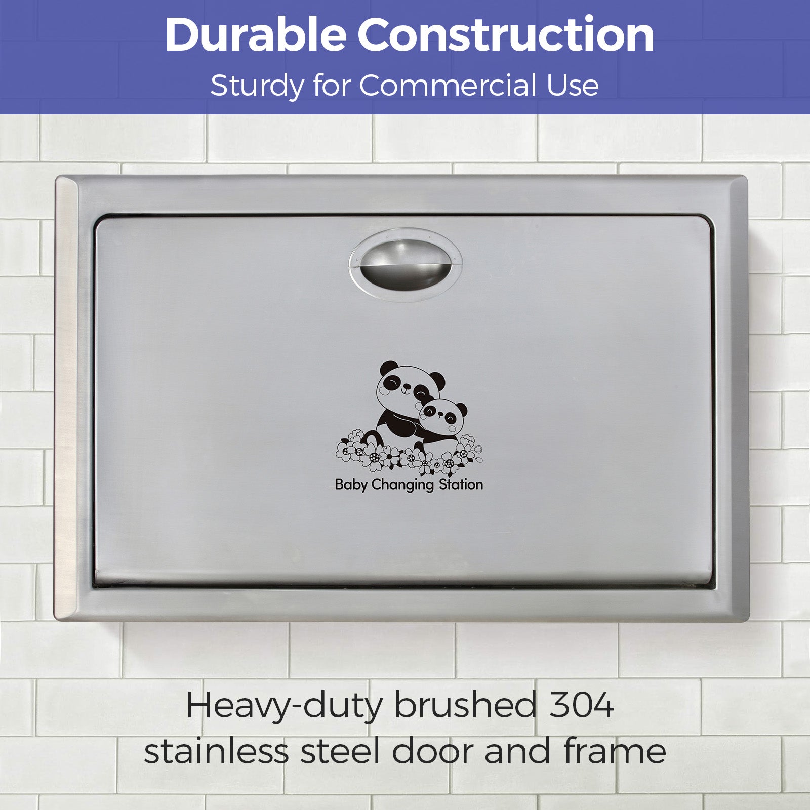 stardrix-panda-care-stainless-steel-recessed-mounted-baby-changing-station-heavy-duty-foldable-diaper-changing-table-with-liner-dispenser-and-adjustable-safety-belt-for-commercial-and-business