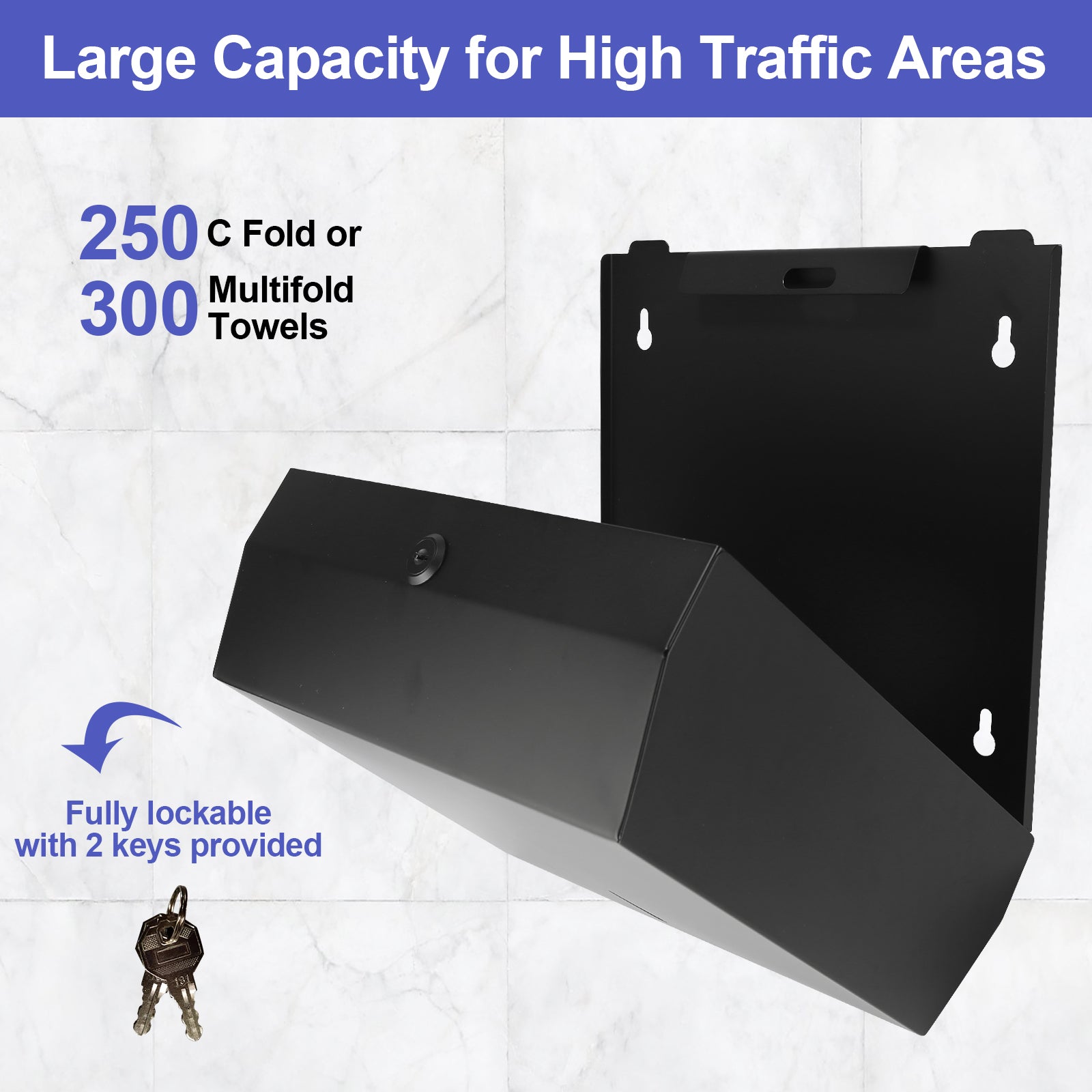 stardrix-paper-towel-dispenser-wall-mount-matte-black-stainless-steel-commercial-paper-towel-holder-with-lock-large-capacity-250-c-fold-300-multifold-towels