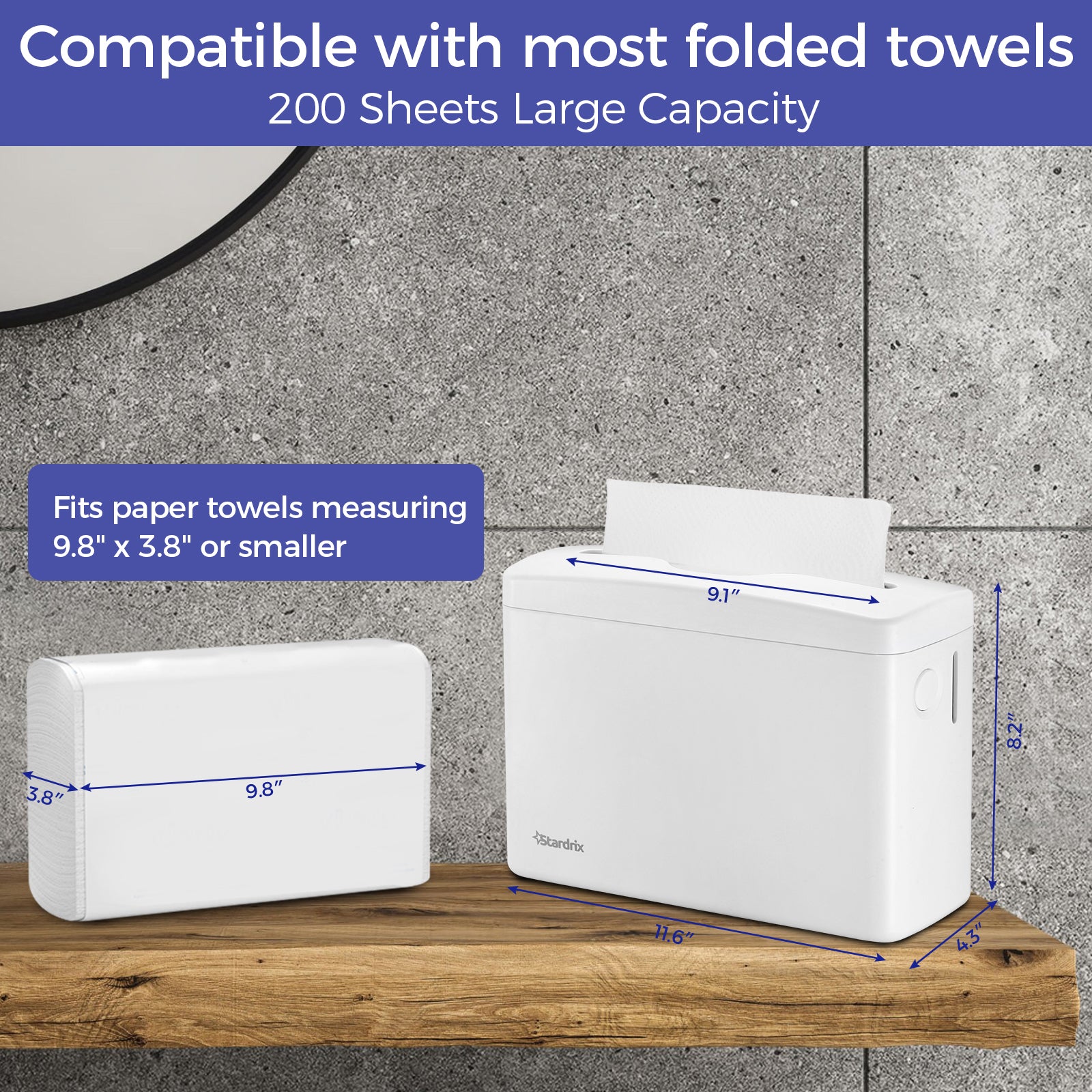 stardrix-countertop-paper-towel-dispenser-white-hand-towel-holder-for-multifold-c-fold-z-fold-towels-spring-loaded-single-sheet-dispensing-non-slip-base-compact-design-for-home-or-commercial