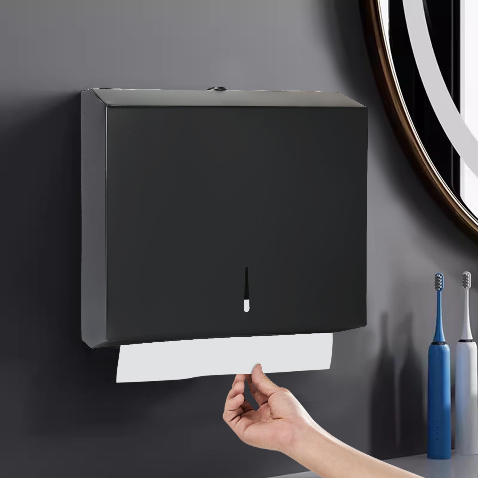 stardrix-paper-towel-dispenser-wall-mount-matte-black-stainless-steel-commercial-paper-towel-holder-with-lock-large-capacity-250-c-fold-300-multifold-towels