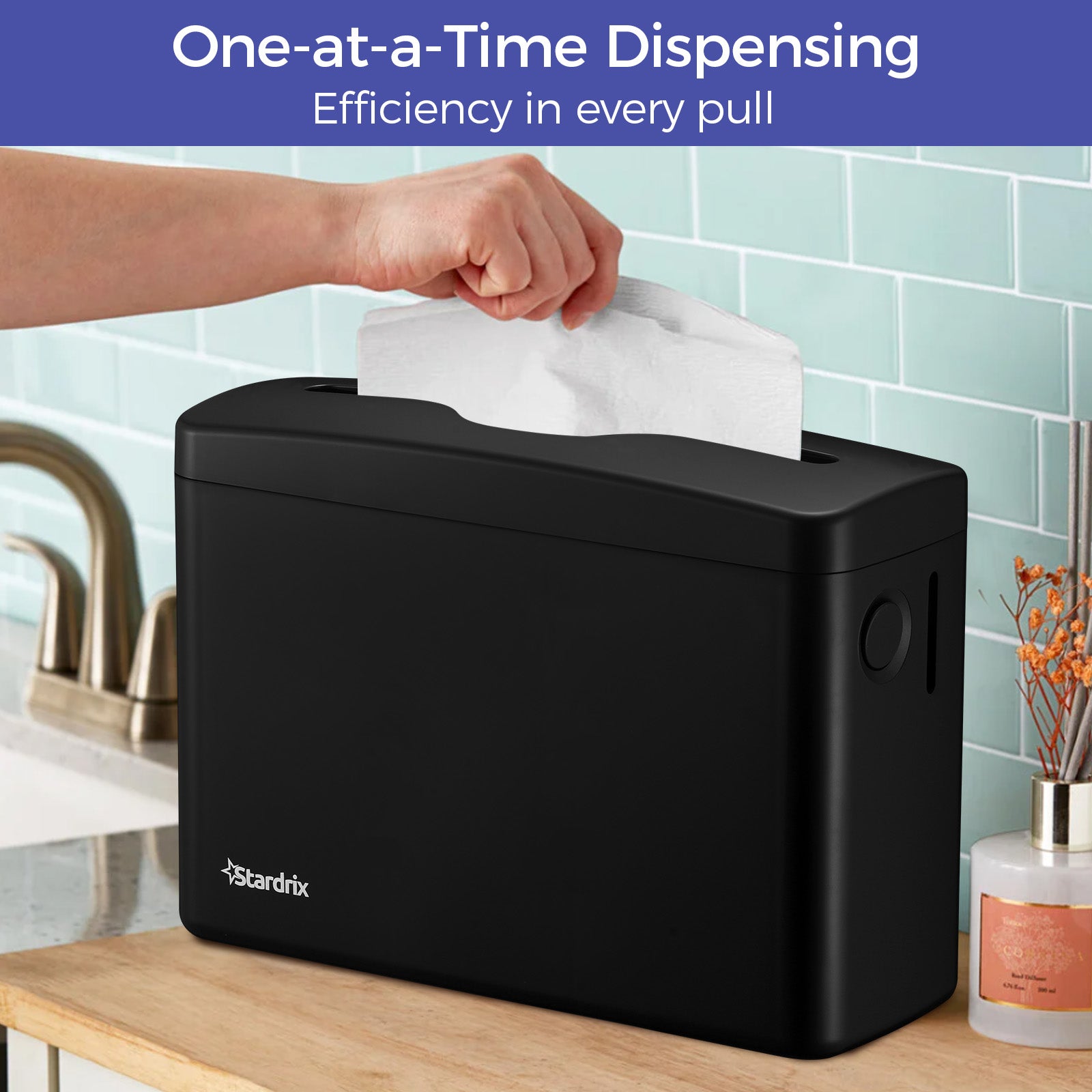 stardrix-countertop-paper-towel-dispenser-black-hand-towel-holder-for-multifold-c-fold-z-fold-towels-spring-loaded-single-sheet-dispensing-non-slip-base-compact-design-for-home-or-commercial