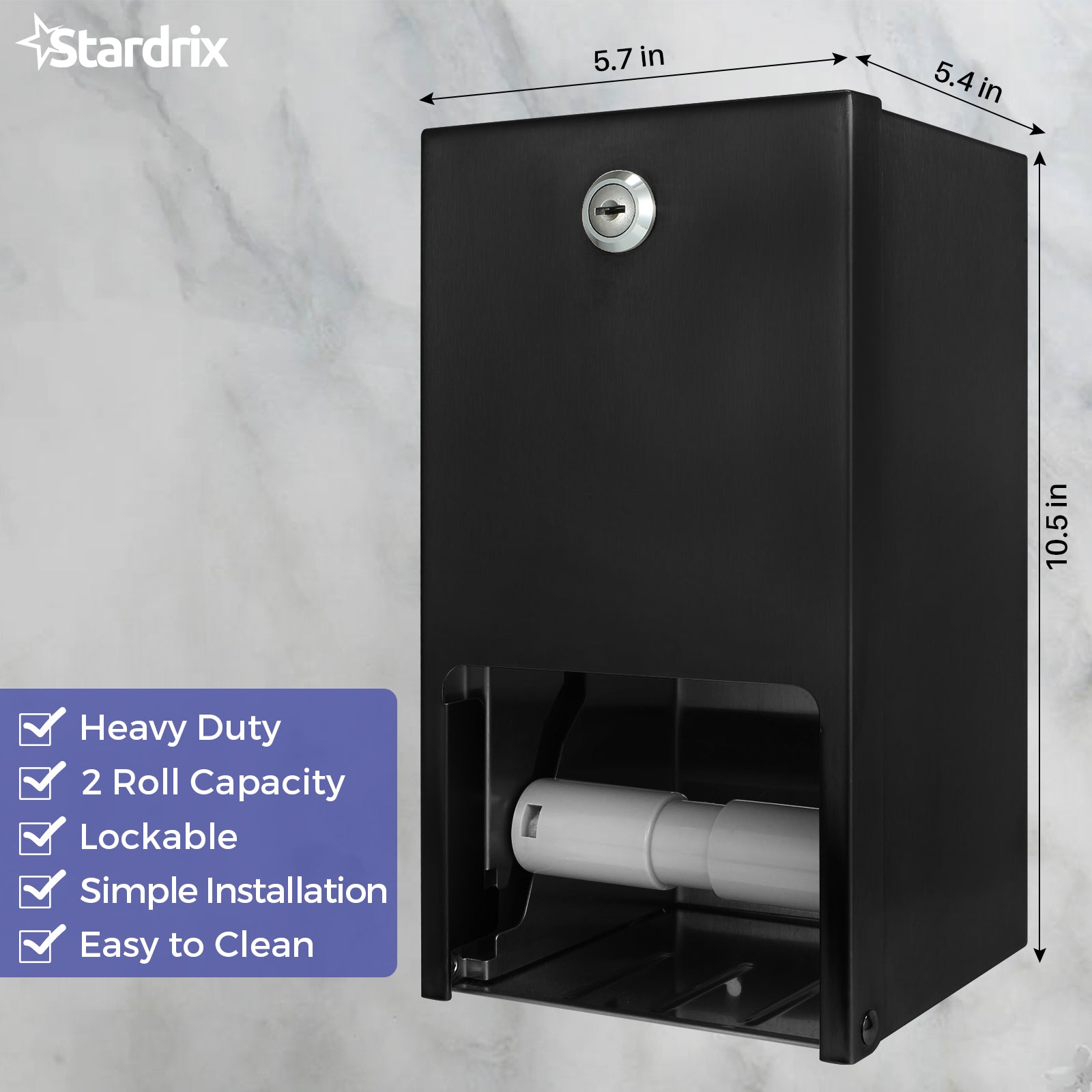 stardrix-matte-black-2-roll-stainless-steel-commercial-toilet-paper-dispenser-heavy-duty-wall-mount-tissue-holder-with-lock-for-restroom-bathroom