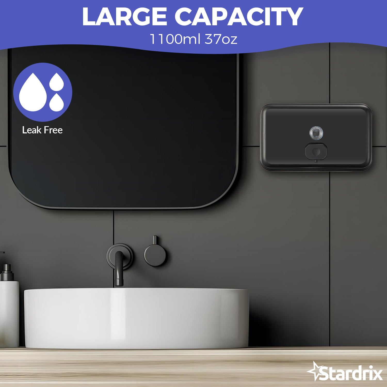 stardrix-matte-black-stainless-steel-horizontal-1100ml-37oz-capacity-commercial-grade-soap-dispenser-wall-mounted-bathroom-hand-soap-dispenser-with-corrosion-proof-lining-and-anti-leak-pump