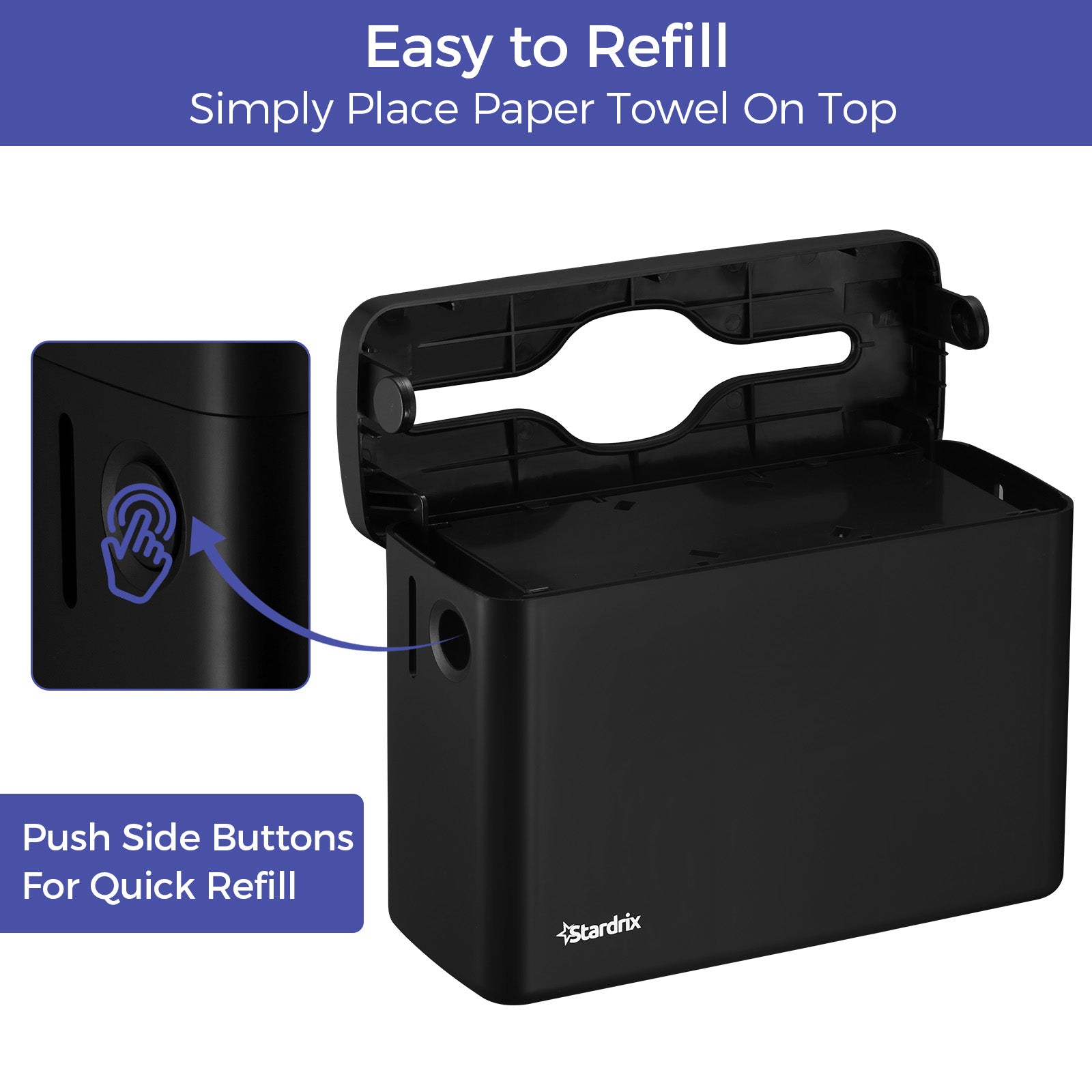 stardrix-countertop-paper-towel-dispenser-black-hand-towel-holder-for-multifold-c-fold-z-fold-towels-spring-loaded-single-sheet-dispensing-non-slip-base-compact-design-for-home-or-commercial