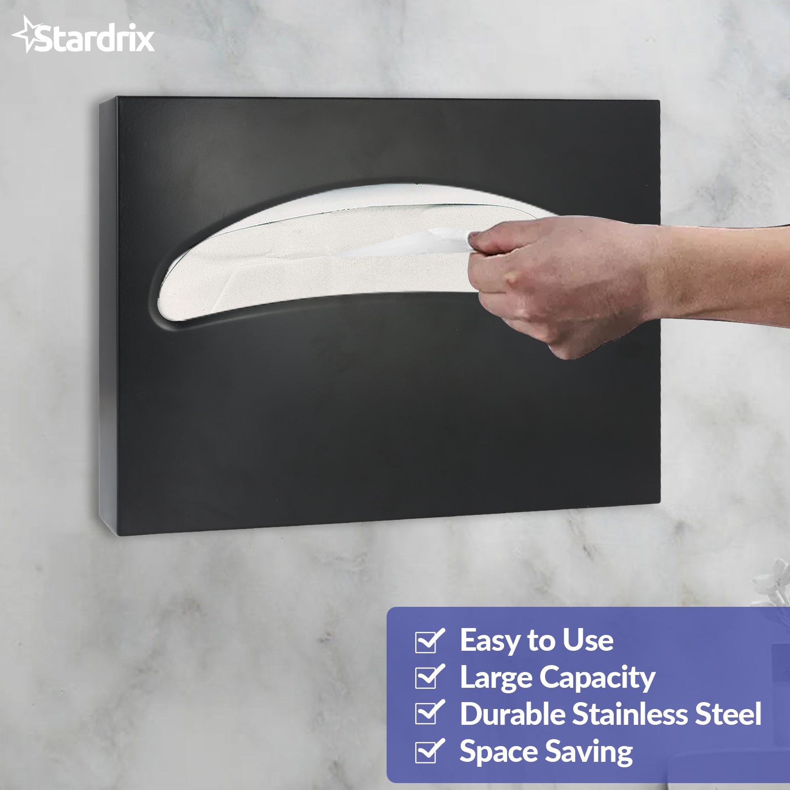 stardrix-stainless-steel-toilet-seat-cover-dispenser-wall-mount-single-or-1-2-fold-large-capacity-toilet-seat-covers-holder-for-commercial-and-residential-matt-black