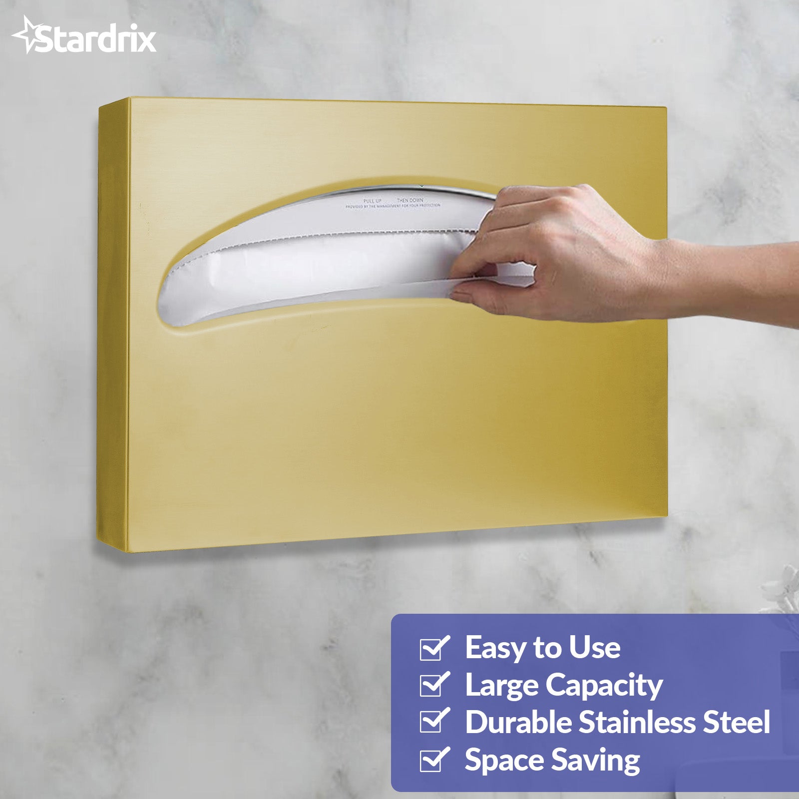 stardrix-stainless-steel-toilet-seat-cover-dispenser-wall-mount-single-or-1-2-fold-large-capacity-toilet-seat-covers-holder-for-commercial-and-residential-brushed-gold
