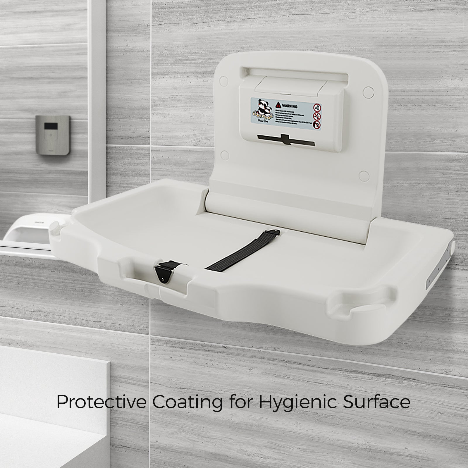 panda-care-ada-compliant-horizontal-wall-mounted-baby-changing-station-foldable-diaper-changing-table-with-liner-dispenser-and-safety-straps-for-commercial