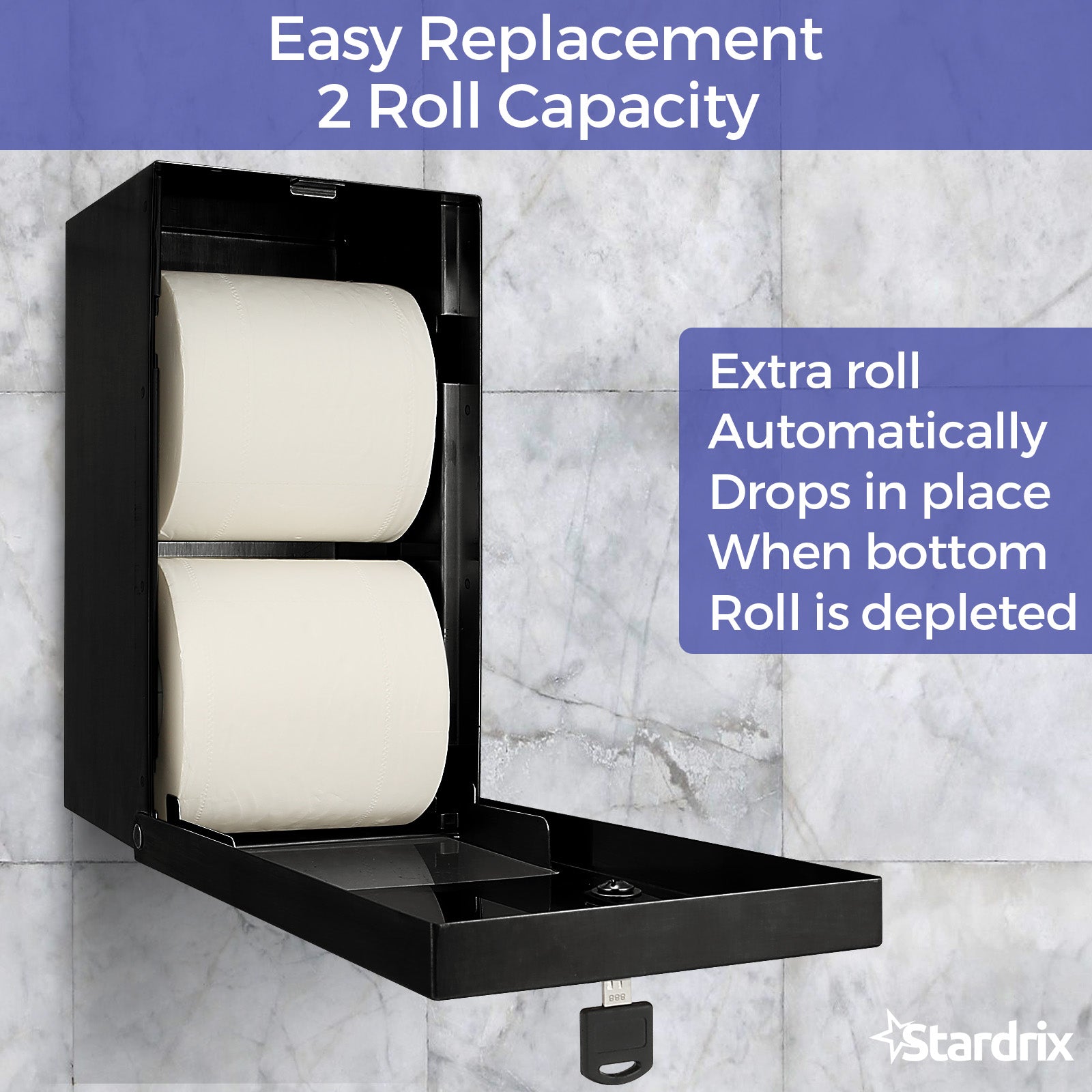 stardrix-matte-black-2-roll-stainless-steel-commercial-toilet-paper-dispenser-heavy-duty-wall-mount-tissue-holder-with-lock-for-restroom-bathroom
