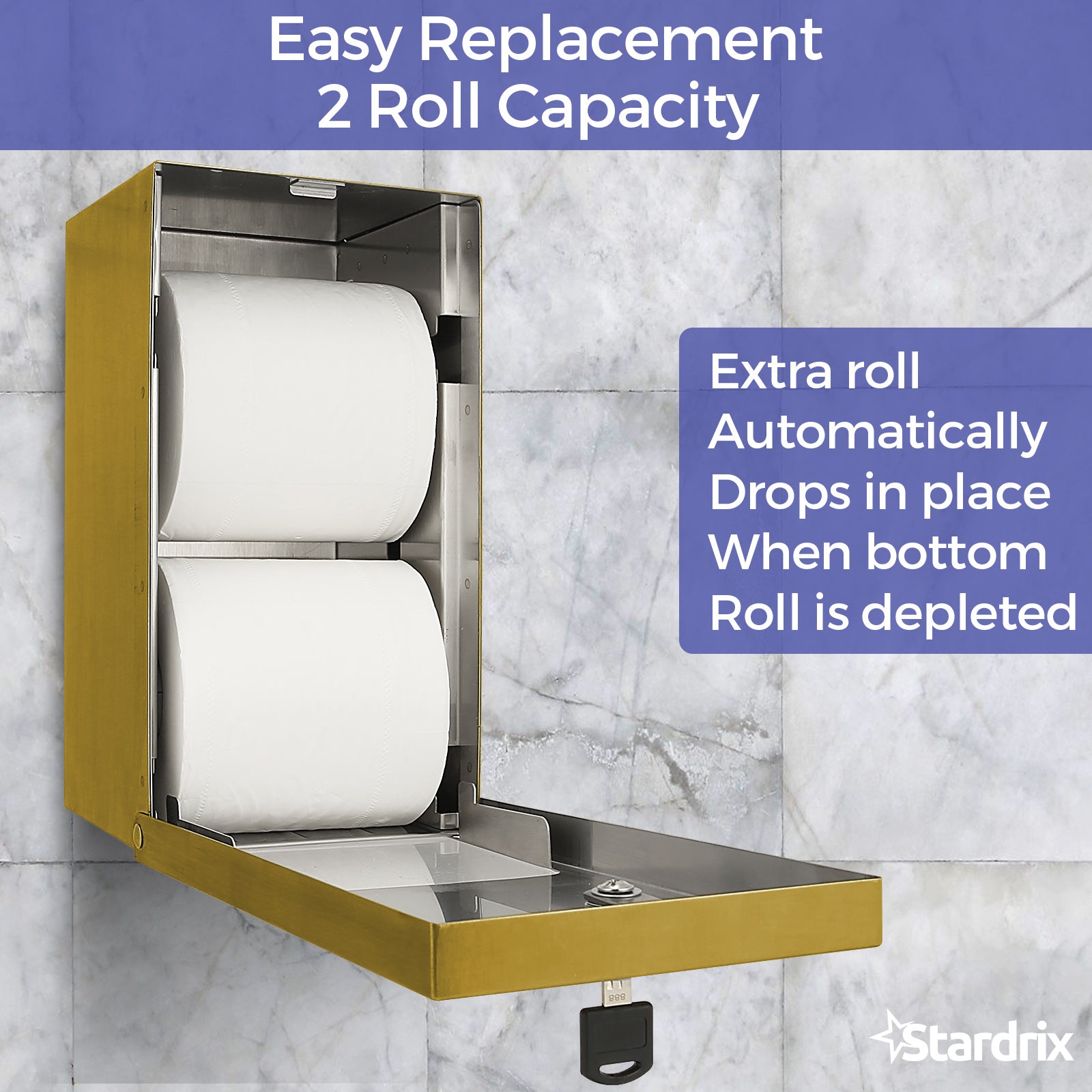 stardrix-gold-2-roll-stainless-steel-commercial-toilet-paper-dispenser-heavy-duty-wall-mount-tissue-holder-with-lock-for-restroom-bathroom