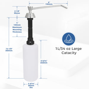 Stardrix Heavy Duty Brass Countertop Liquid Soap Dispenser, Commercial Grade Top Fill Built-in Soap Dispenser with 34 oz/ 1L Bottle for Bathroom, Kitchen, Public Restroom, Chrome Finish, 6” Spout