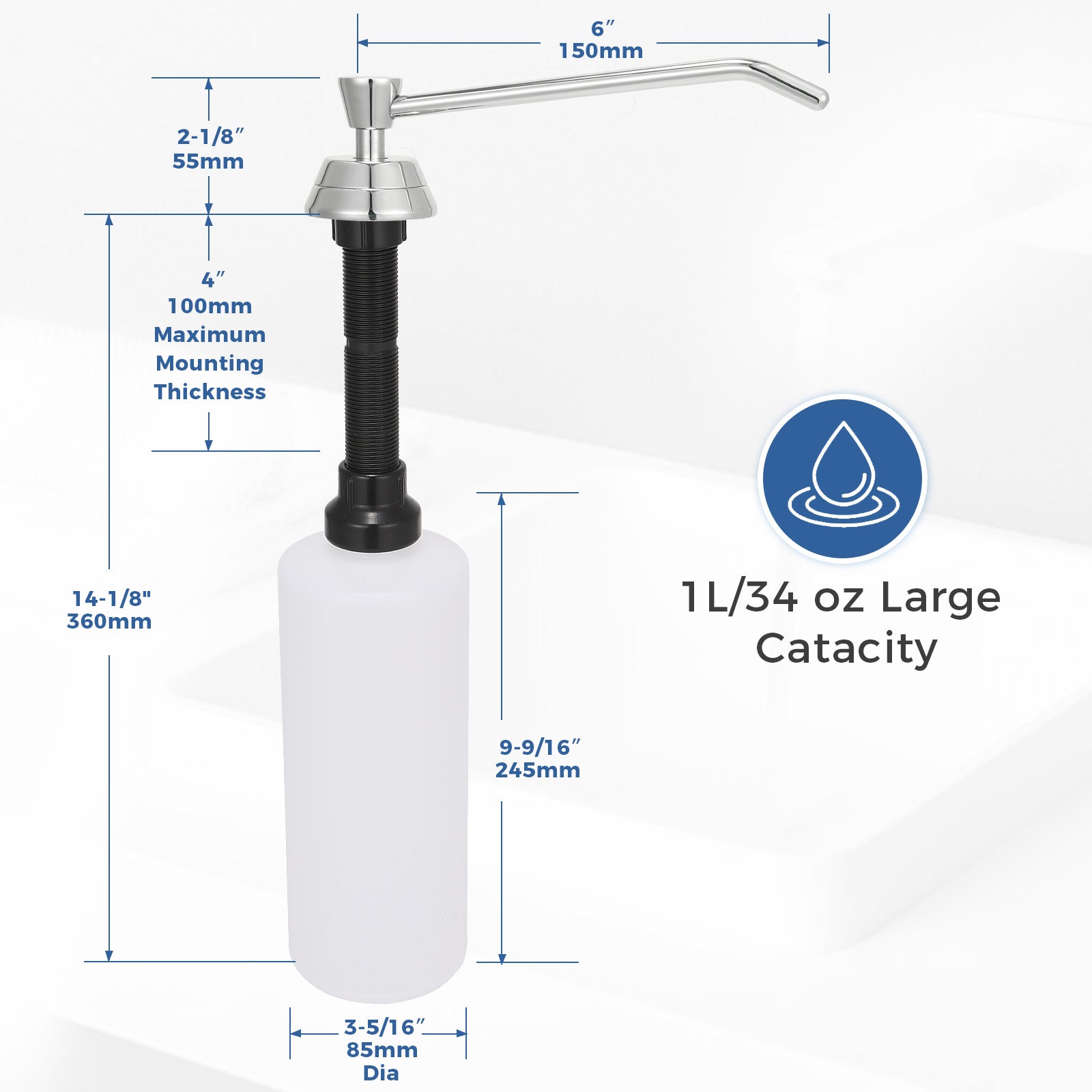 stardrix-heavy-duty-brass-countertop-liquid-soap-dispenser-commercial-grade-top-fill-built-in-soap-dispenser-with-34-oz-1l-bottle-for-bathroom-kitchen-public-restroom-chrome-finish-6-spout