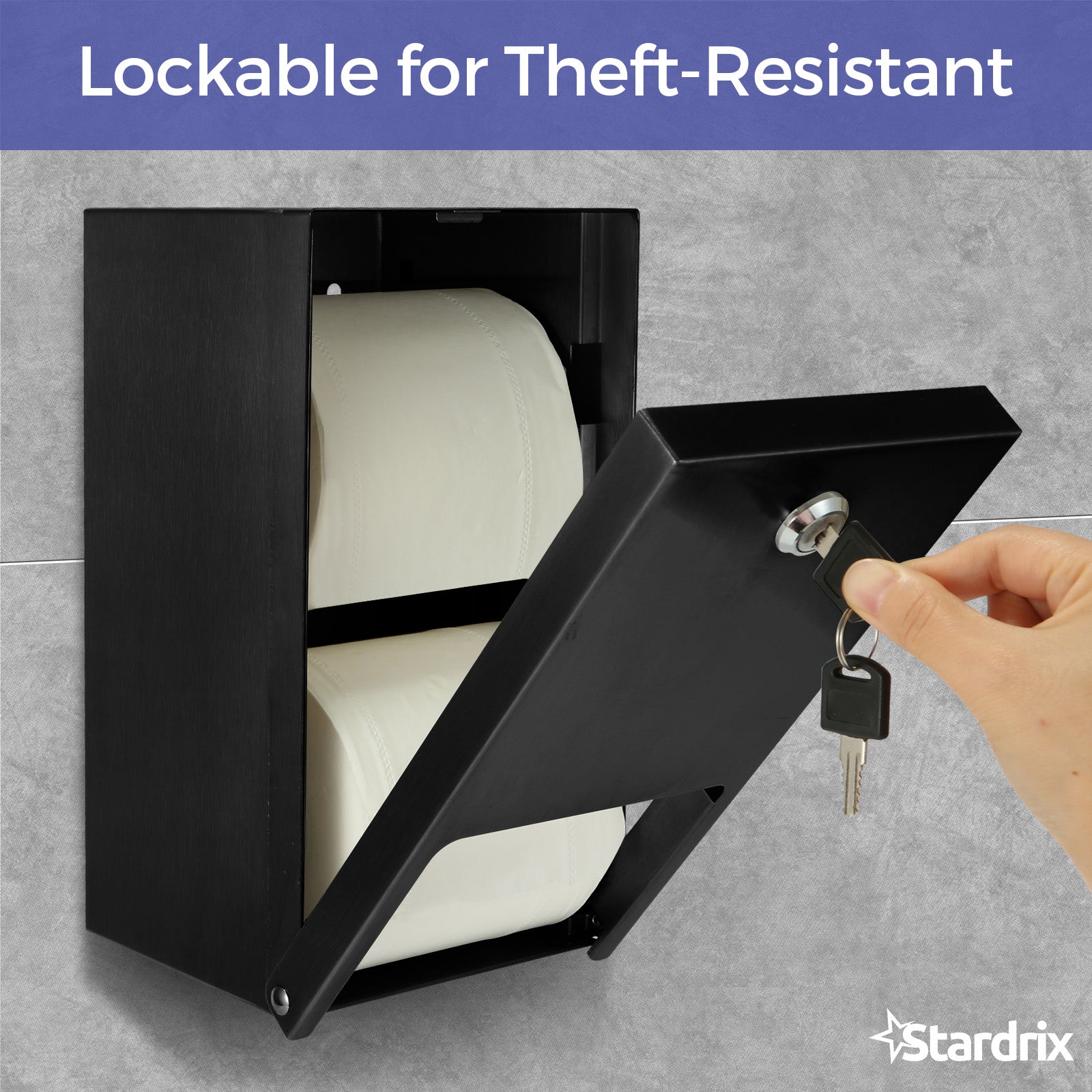 stardrix-matte-black-2-roll-stainless-steel-commercial-toilet-paper-dispenser-heavy-duty-wall-mount-tissue-holder-with-lock-for-restroom-bathroom