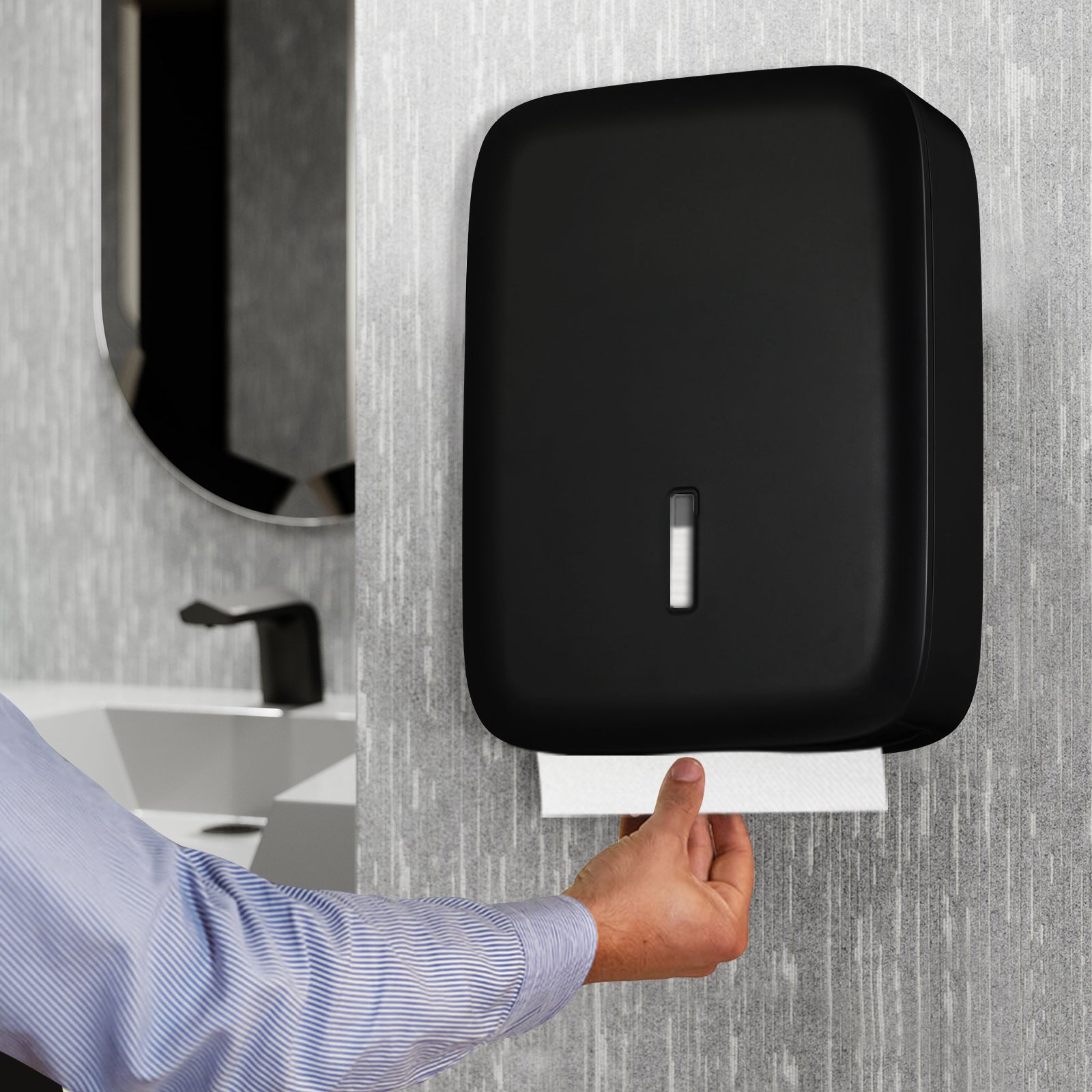 stardrix-paper-towel-dispenser-wall-mount-with-lock-fits-400-multifold-trifold-z-fold-c-fold-towels-large-paper-towel-holder-for-bathroom-kitchen-office-home-or-business-black