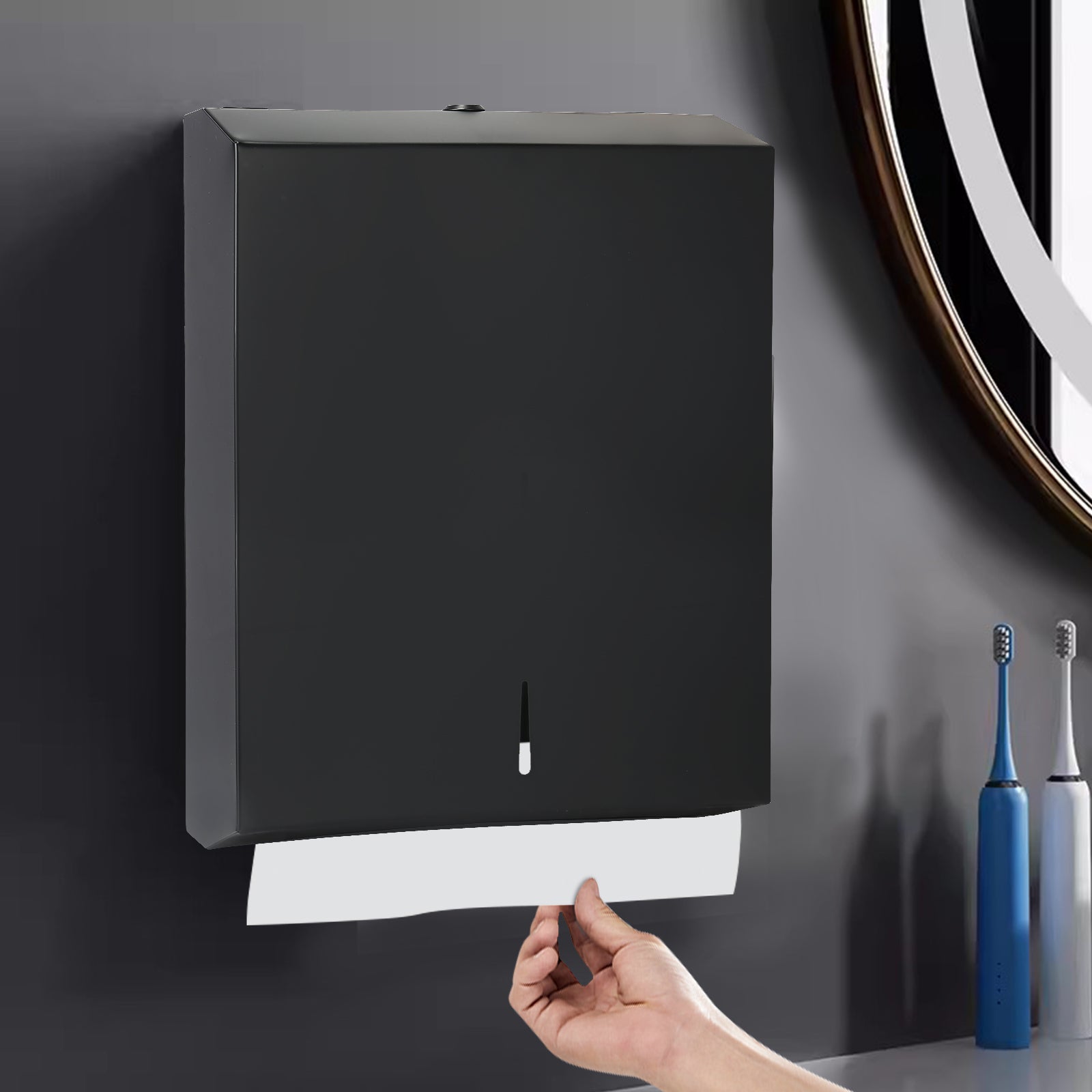 stardrix-paper-towel-dispenser-wall-mount-matte-black-stainless-steel-commercial-paper-towel-holder-with-lock-large-capacity-400-c-fold-525-multifold-towels