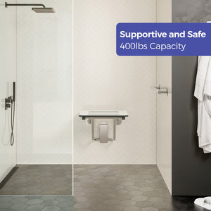 18 x 16 ADA shower seat installed in a shower with up to 400 lb support capacity