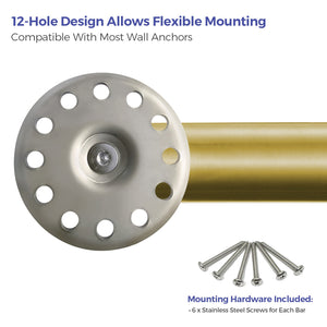 12-hole mounting plate for flexible installation of brushed gold stainless steel wall grab bar
